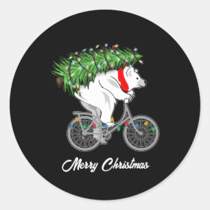 Cute Beer met kerstboomcadeaus voor fietsers Ronde Sticker