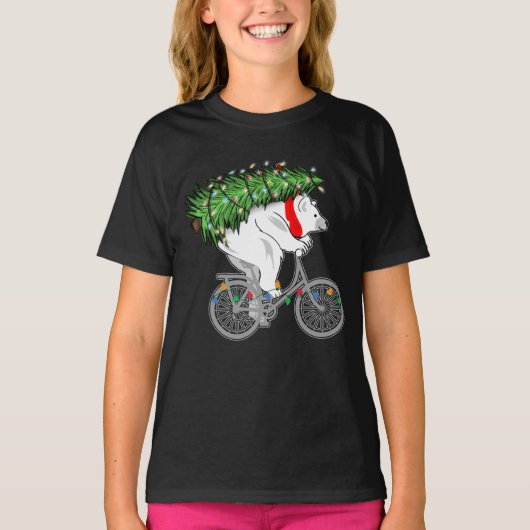 Cute Beer met kerstboomcadeaus voor fietsers T-shirt (Voorkant)