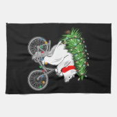 Cute Beer met kerstboomcadeaus voor fietsers Theedoek (Horizontaal)