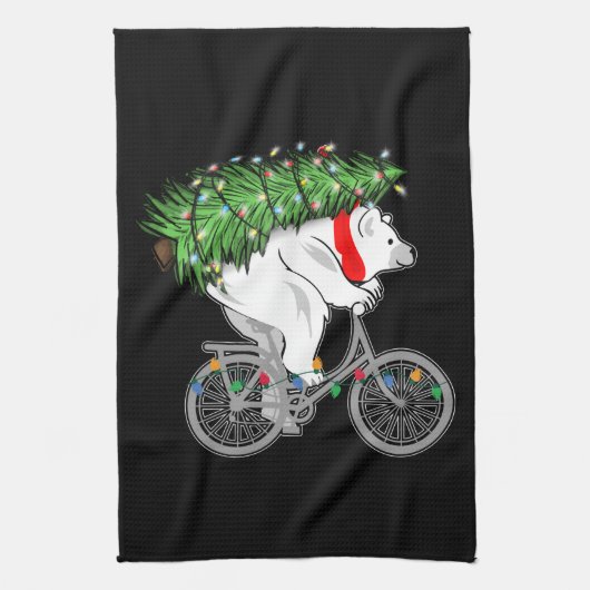 Cute Beer met kerstboomcadeaus voor fietsers Theedoek (Verticaal)