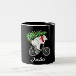 Cute Beer met kerstboomcadeaus voor fietsers Tweekleurige Koffiemok