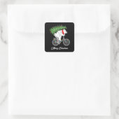 Cute Beer met kerstboomcadeaus voor fietsers Vierkante Sticker (Tas)