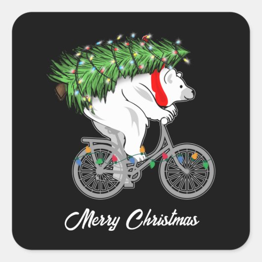 Cute Beer met kerstboomcadeaus voor fietsers Vierkante Sticker (Voorkant)