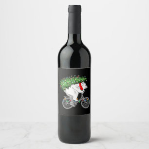 Cute Beer met kerstboomcadeaus voor fietsers Wijn Etiket