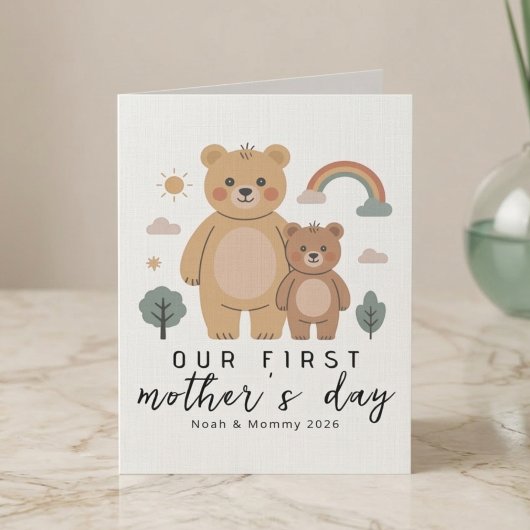 Cute Beer Moeder Baby Eerste Moederdag Kunst Kaart