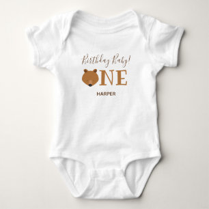 Cute Beer One Name First Birthday Baby Bodysuit
