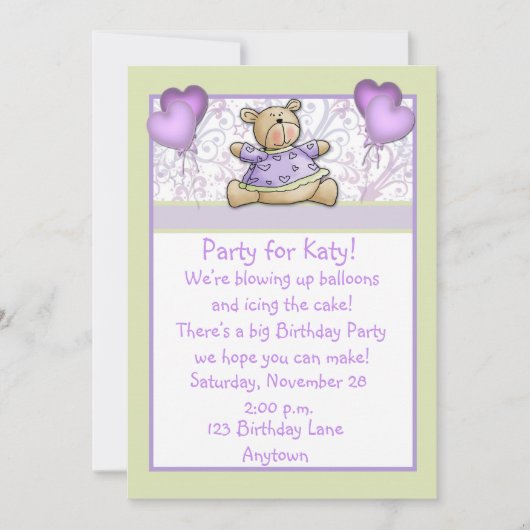 Cute Beer Paarse Birthday Invitation Kaart (Voorkant)