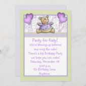 Cute Beer Paarse Birthday Invitation Kaart (Voorkant / Achterkant)