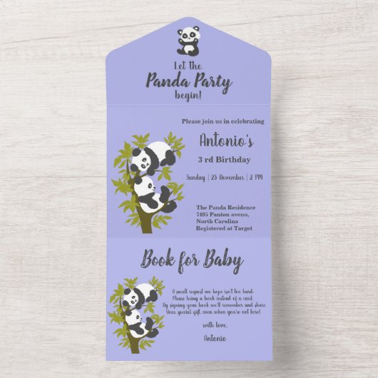 Cute Beer Pandas Party Boy Birthday All In One Uitnodiging (Binnen)