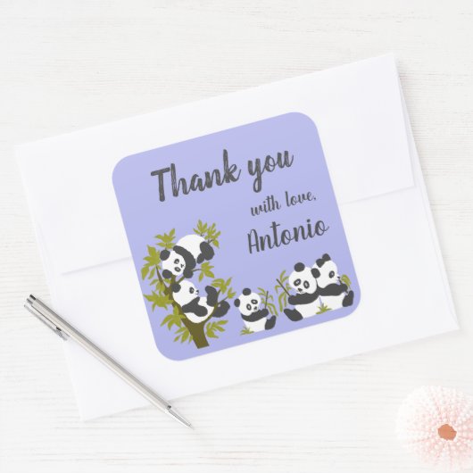 Cute Beer Pandas Party Boy Birthday Gift Hartelijk Vierkante Sticker (Envelop)