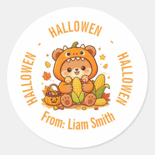 Cute Beer Pompoen Aangepaste Naam Halloween  Ronde Sticker