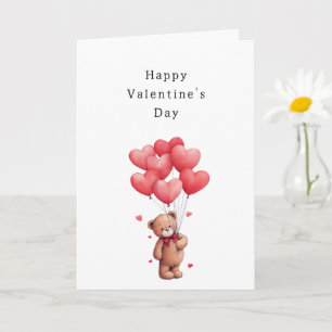 Cute Beer Rode Hart Ballonnen Valentijnsdag Kaart