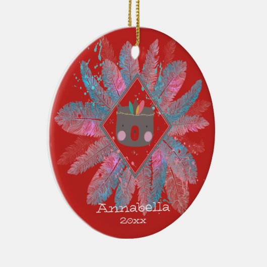 Cute Beer | Rood kerstfeest Keramisch Ornament (Rechts)