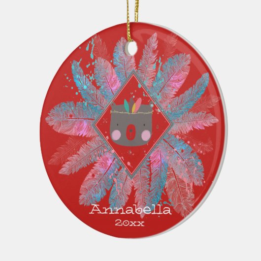 Cute Beer | Rood kerstfeest Keramisch Ornament (Links)