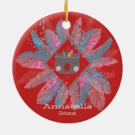 Cute Beer | Rood kerstfeest Keramisch Ornament (Achterkant)