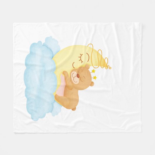 Cute Beer Sleep op maan Fleece Deken (Voorkant (Horizontaal))