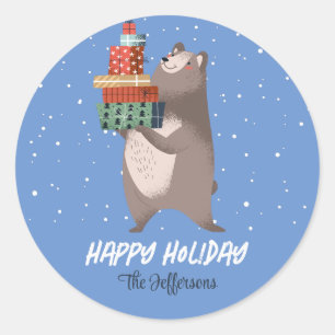 Cute Beer Snowy Winter Holiday Animal Ronde Sticker