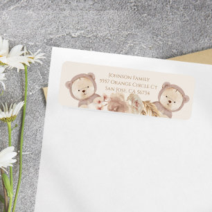 Cute Beer Twins Gender Neutral Baby shower Address Etiket