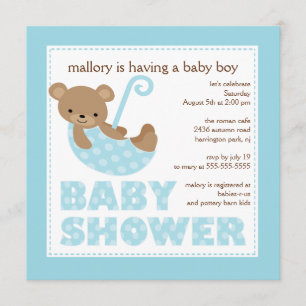 Cute Beer Umbrella Boy Baby shower Invitation Kaart