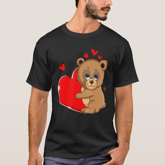 Cute Beer Valentijnsdag Holding Heart My Valentin T-shirt (Voorkant)