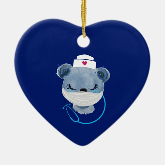 Cute Beer verpleegster die een medisch masker draa Keramisch Ornament (Voorkant)