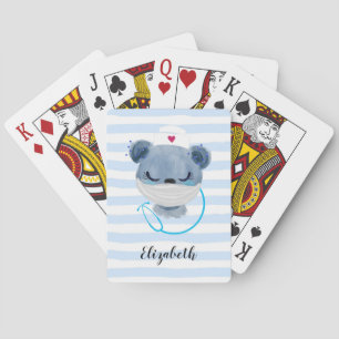 Cute Beer verpleegster die een medisch masker draa Pokerkaarten
