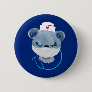 Cute Beer verpleegster die een medisch masker draa Ronde Button 5,7 Cm
