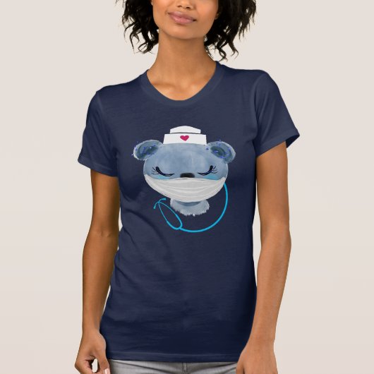 Cute Beer verpleegster die een medisch masker draa T-shirt (Voorkant)