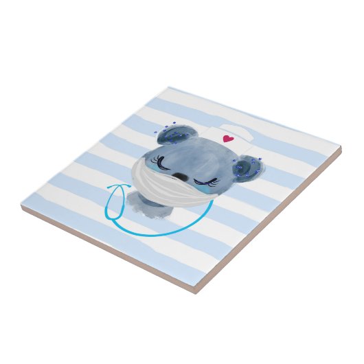 Cute Beer verpleegster die een medisch masker draa Tegeltje (Zijkant)