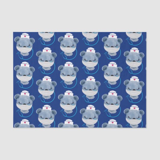 Cute Beer verpleegster die een medisch masker draa Tissuepapier (Voorkant)