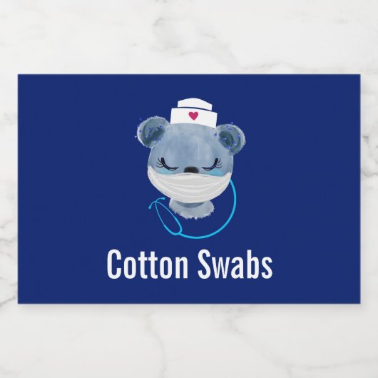 Cute Beer verpleegster die een medisch masker draa Voedselcontainer Etiket (Enkel label)