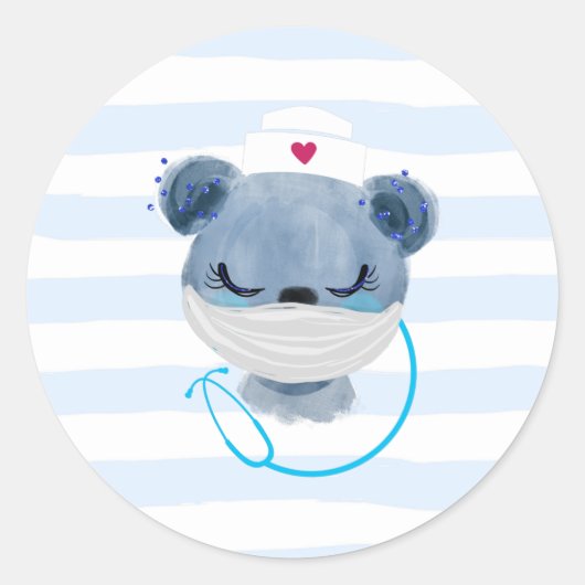 Cute Beer verpleegster met een beschermend masker Ronde Sticker (Voorkant)