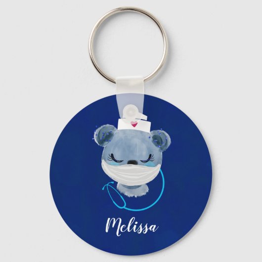 Cute Beer verpleegster met een beschermend masker Sleutelhanger (Voorkant)