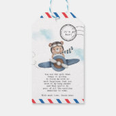 Cute Beer Vliegtuig Avontuur Begint Jongens Babyfe Cadeaulabel (Achterkant)