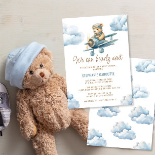 Cute Beer Vliegtuig Blauwe Jongen Baby Shower Kaart