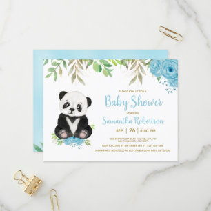 Cute Beer Waterverf Blue Greenery Boy Baby shower Uitnodiging Briefkaart