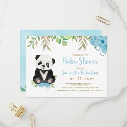Cute Beer Waterverf Blue Greenery Boy Baby shower Uitnodiging Briefkaart (Voorkant / Achterkant in situ)