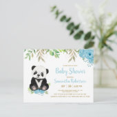 Cute Beer Waterverf Blue Greenery Boy Baby shower Uitnodiging Briefkaart (Staand voorkant)