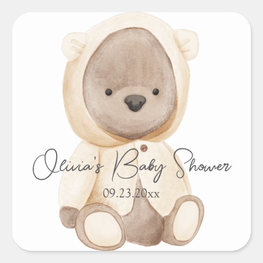 Cute Beer Waterverf Gepersonaliseerd Baby shower Vierkante Sticker (Voorkant)