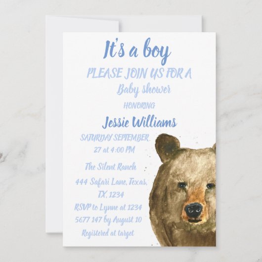 Cute Beer Woodland Animals Rustige Baby boy douche Kaart (Voorkant)