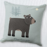 Cute Beer Woodland Name Kussen<br><div class="desc">Een beer, wat verre bomen en de maan. Originele kunst van Nic Squirrell. Verander de naam om te personaliseren.</div>