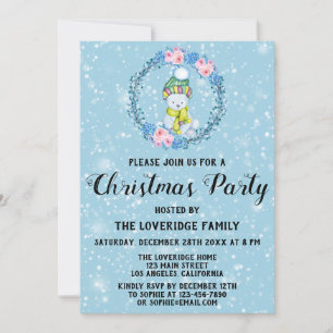 Cute Beer Wreatay Kerstfeest Blue Snow Kaart