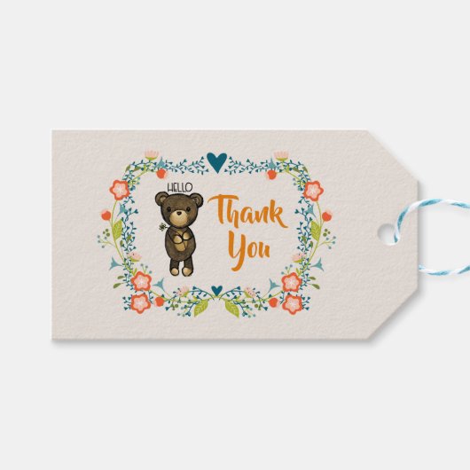 Cute Beer, Yellow Flower & Floral Wreater Bedankt Cadeaulabel (Voorkant (Horizontaal))