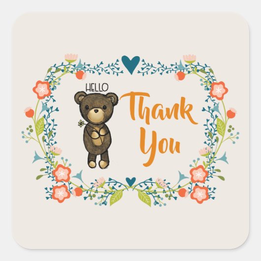 Cute Beer, Yellow Flower & Floral Wreater Bedankt Vierkante Sticker (Voorkant)