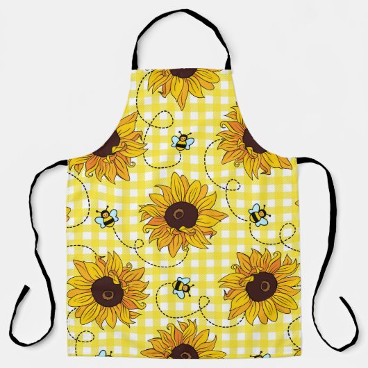 Cute bees and sunflowers on a checkered background schort (Voorkant)