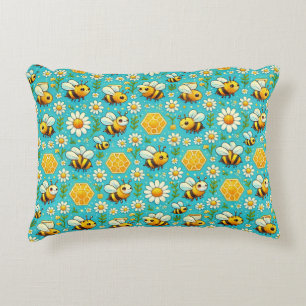 🐝 Cute Bees Madeliefjes Bloemendecoratie voor thu Accent Kussen