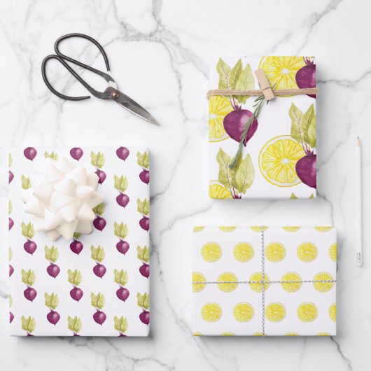 Cute Beets en Lemon Waterverf Pattern Inpakpapier Vel (Voorkant)