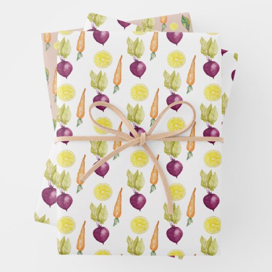 Cute Beets Lemon en Carrots Waterverf Pattern Inpakpapier Vel (In situ)