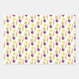 Cute Beets Lemon en Carrots Waterverf Pattern Inpakpapier Vel
