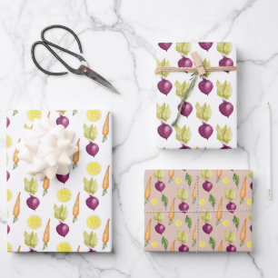 Cute Beets Lemon en Carrots Waterverf Pattern Inpakpapier Vel